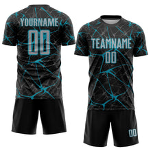 Загрузить изображение в средство просмотра галереи, Custom Black Gray-Teal Sublimation Soccer Uniform Jersey
