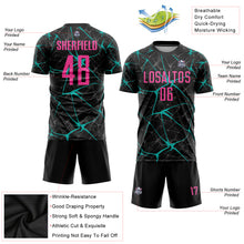 Load image into Gallery viewer, Custom Black Pink-Aqua Sublimation Soccer Uniform Jersey
