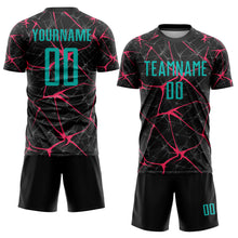 Загрузить изображение в средство просмотра галереи, Custom Black Aqua-Neon Pink Sublimation Soccer Uniform Jersey
