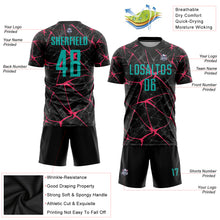 Загрузить изображение в средство просмотра галереи, Custom Black Aqua-Neon Pink Sublimation Soccer Uniform Jersey
