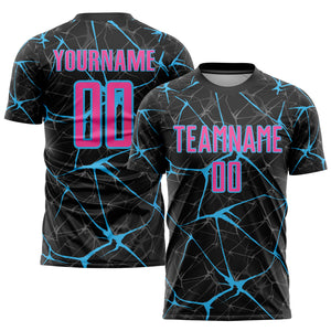 Custom Black Pink-Sky Blue Sublimation Soccer Uniform Jersey