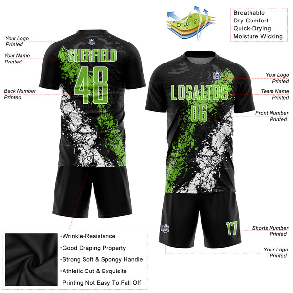 Cheap Custom Black Neon Green-White Sublimation Soccer Uniform