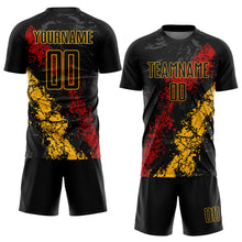 Загрузить изображение в средство просмотра галереи, Custom Black Gold-Red Sublimation Soccer Uniform Jersey
