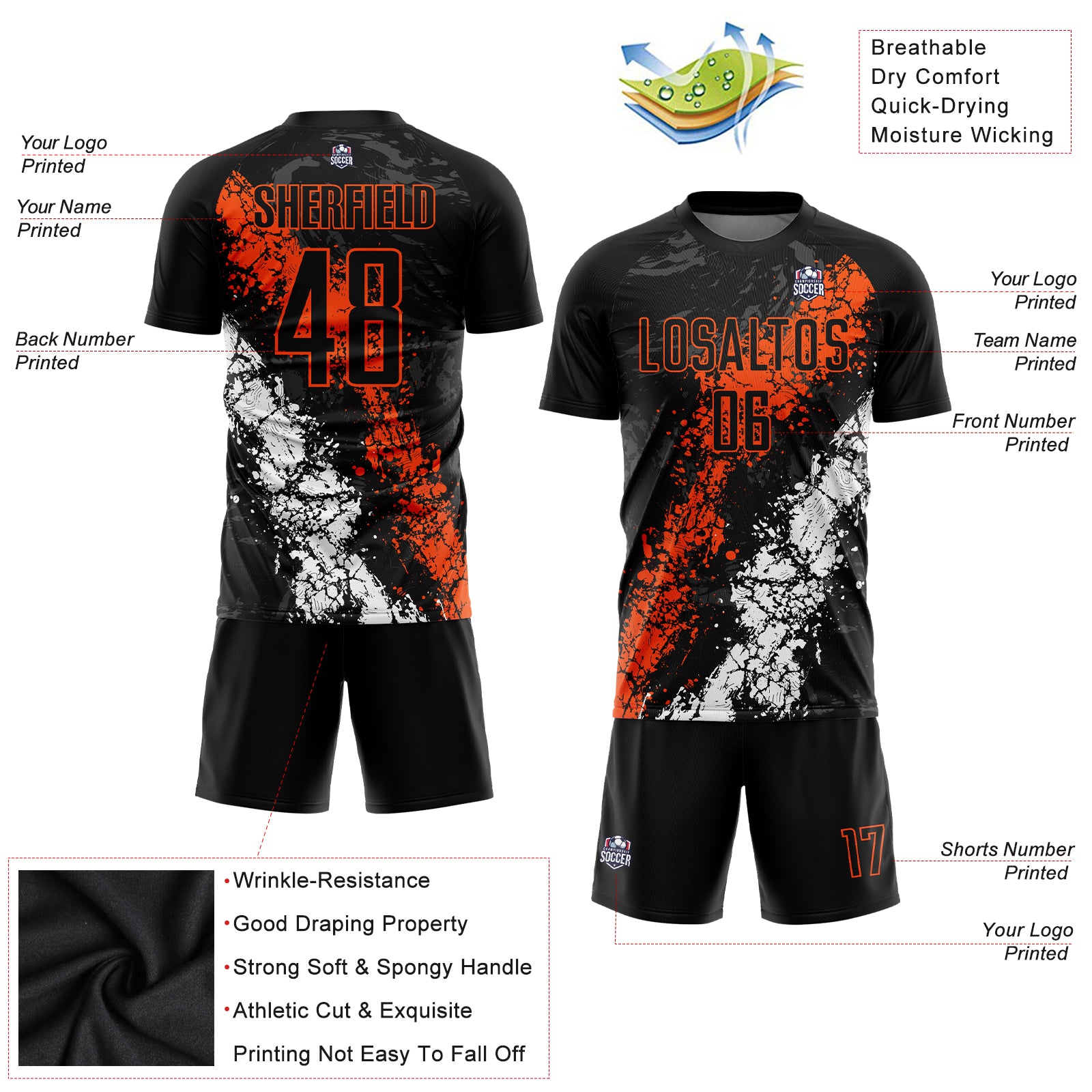 Soccer kit - Black/Orange Custom Soccer Kits/Jerseys - Vesuvius Sport