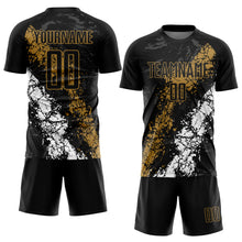 Load image into Gallery viewer, Custom Black Old Gold-White Sublimation Soccer Uniform Jersey
