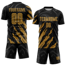 Load image into Gallery viewer, Custom Black Old Gold Sublimation Soccer Uniform Jersey
