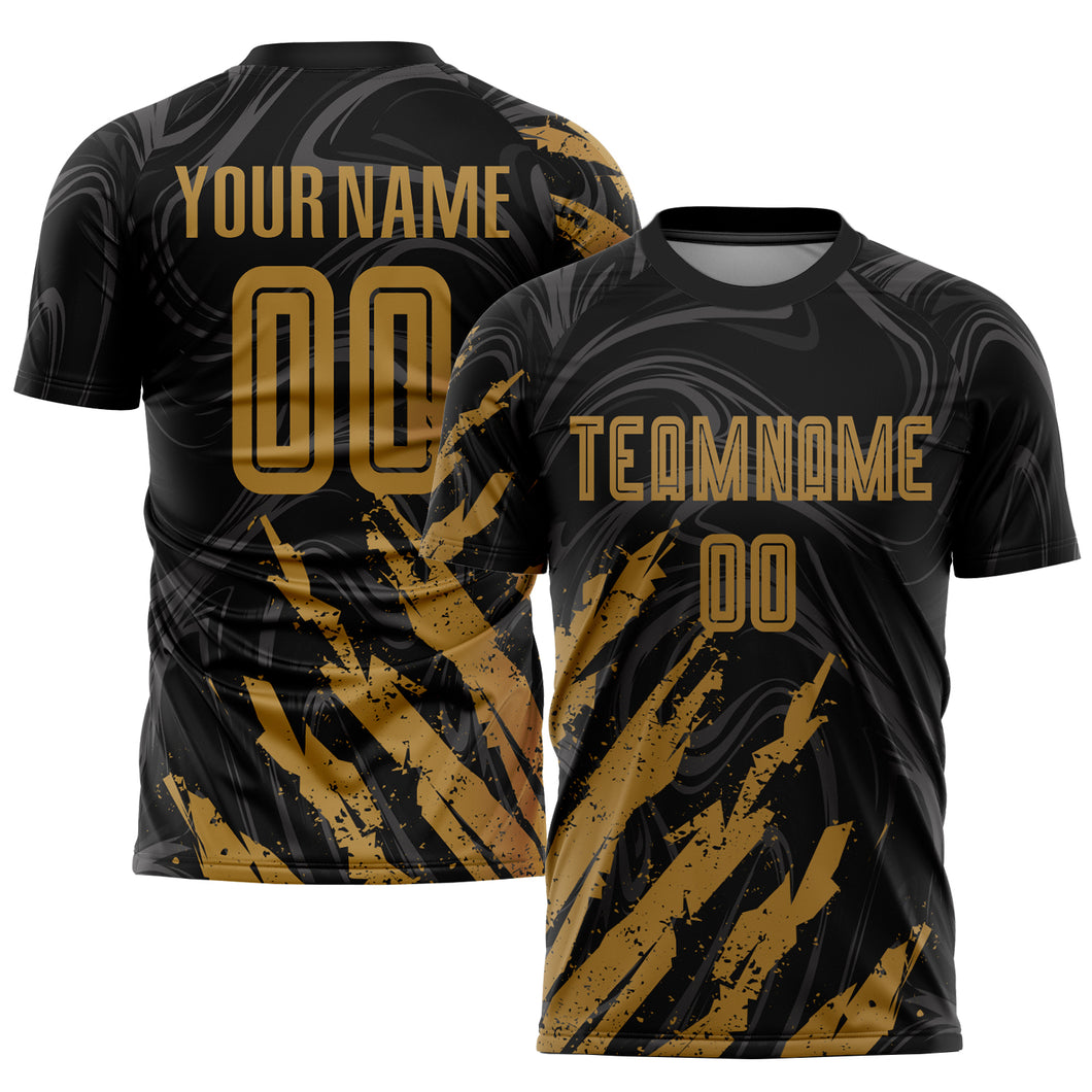 Custom Black Old Gold Sublimation Soccer Uniform Jersey