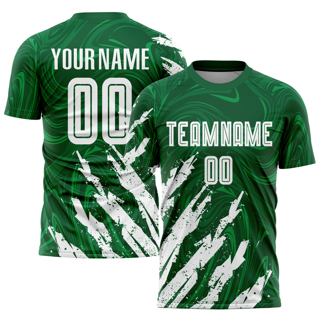 Custom Kelly Green White Sublimation Soccer Uniform Jersey