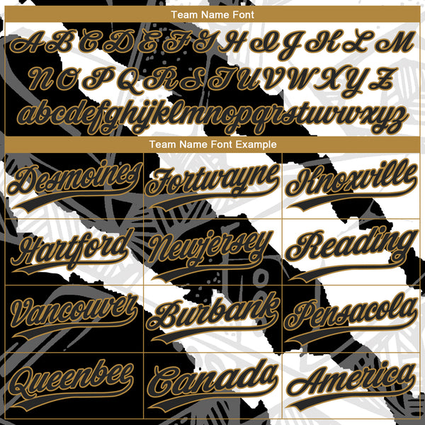 Cheap Custom Graffiti Pattern Black-Old Gold Two-Button Softball