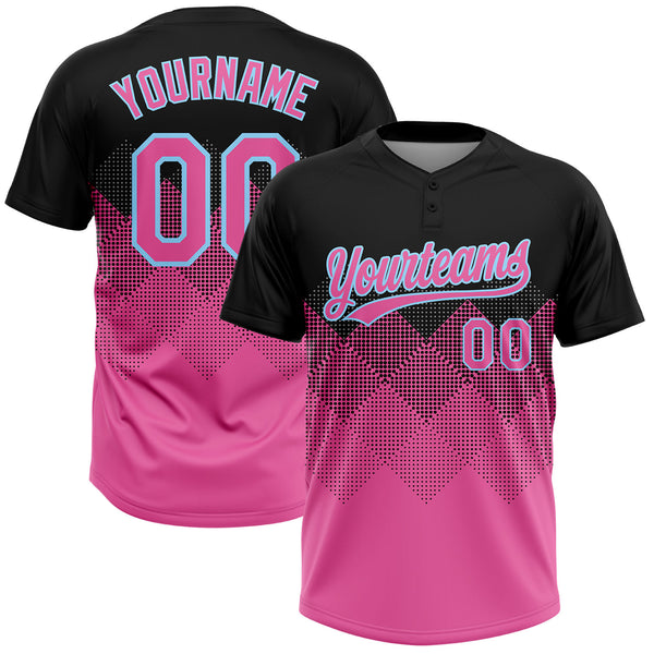 Custom Black Pink-Light Blue Two-Button Softball Jersey Fast