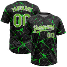 Load image into Gallery viewer, Custom Black Neon Green-Kelly Green 3D Pattern Two-Button Unisex Softball Jersey
