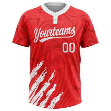 Custom Red White 3D Pattern Two-Button Unisex Softball Jersey