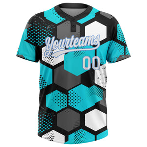 Custom Sky Blue White Black-Light Blue 3D Pattern Two-Button Unisex Softball Jersey