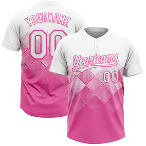 Custom Pink White 3D Pattern Two-Button Unisex Softball Jersey