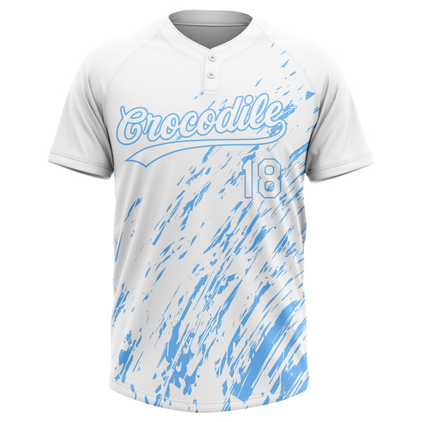 Custom White White-Light Blue Two-Button Softball Jersey Free