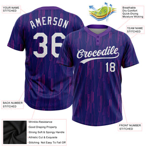 Custom Purple White 3D Pattern Two-Button Unisex Softball Jersey