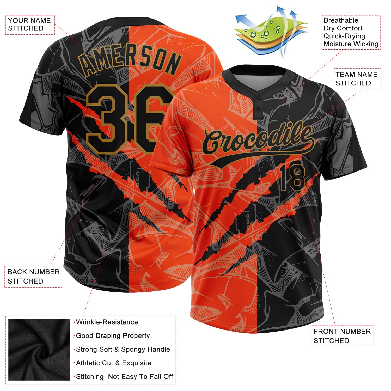 Athletic Knit Custom Sublimated Crew Neck Softball Jersey Design 1206 | Custom Apparel | Mens | Softball | Sublimated Apparel | Jerseys 3XL