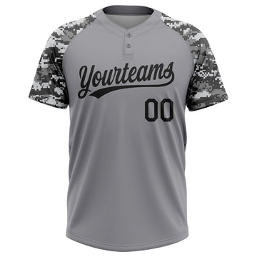 Custom Gray Black-Camo 3D Pattern Two-Button Unisex Softball Jersey