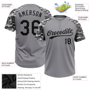 Custom Gray Black-Camo 3D Pattern Two-Button Unisex Softball Jersey