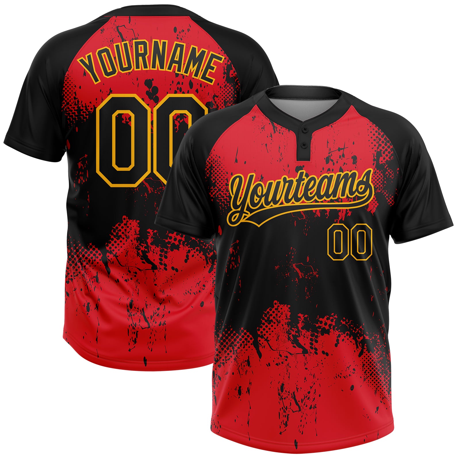 Cheap Custom Red Black-Gold Two-Button Softball Jersey Free