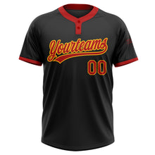 Load image into Gallery viewer, Custom Black Red-Gold Two-Button Unisex Softball Jersey
