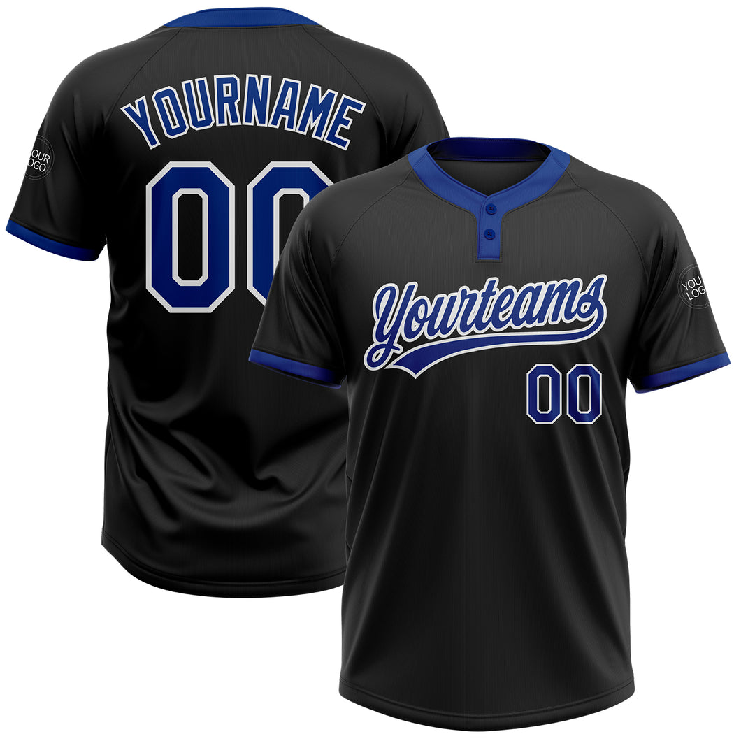 Custom Black Royal-White Two-Button Unisex Softball Jersey