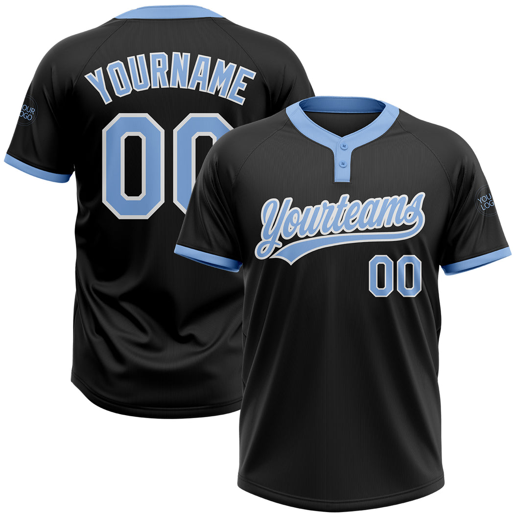 Custom Black Light Blue-White Two-Button Unisex Softball Jersey