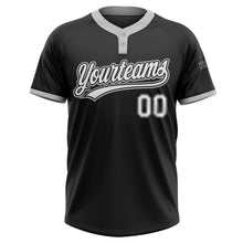 Load image into Gallery viewer, Custom Black White-Gray Two-Button Unisex Softball Jersey
