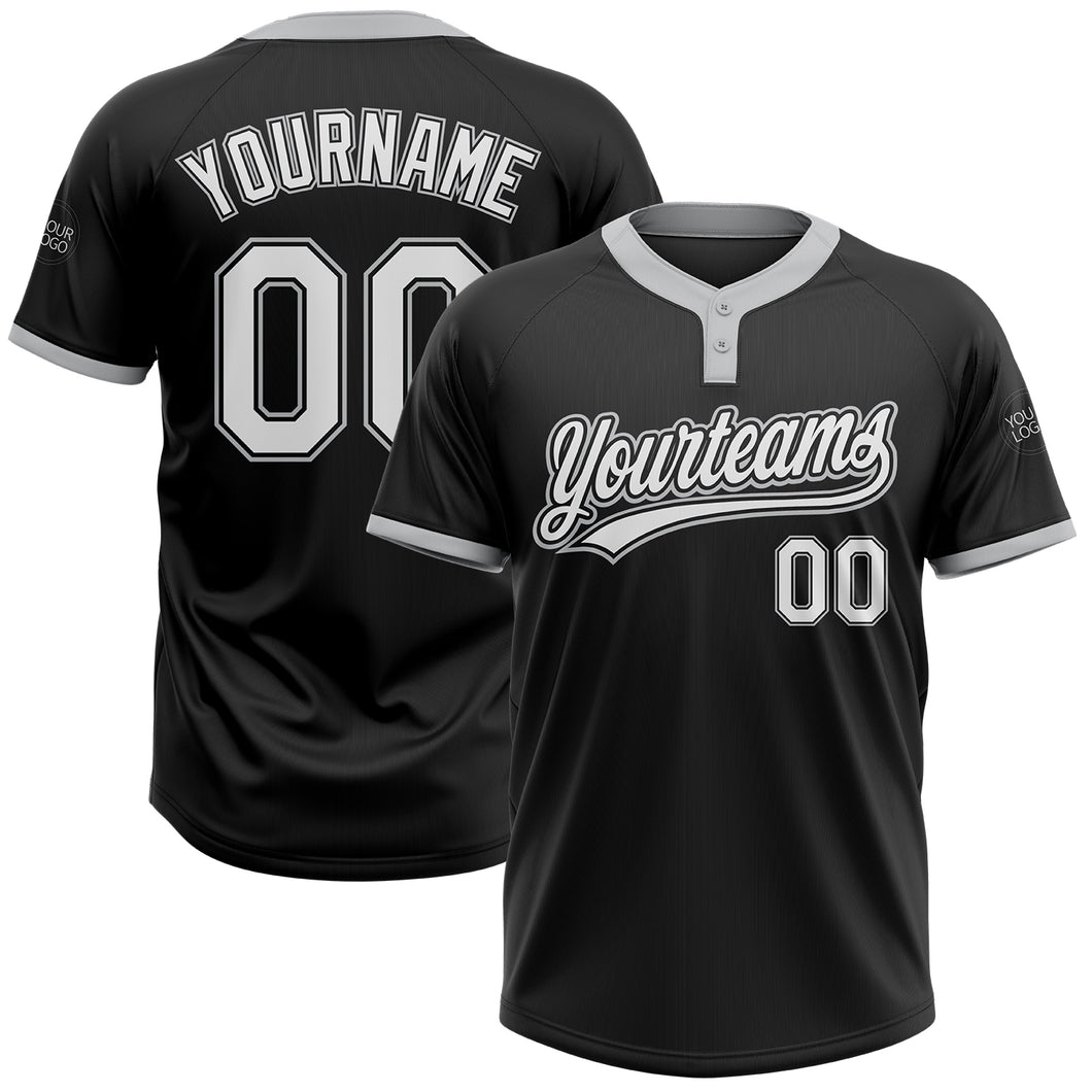 Custom Black White-Gray Two-Button Unisex Softball Jersey