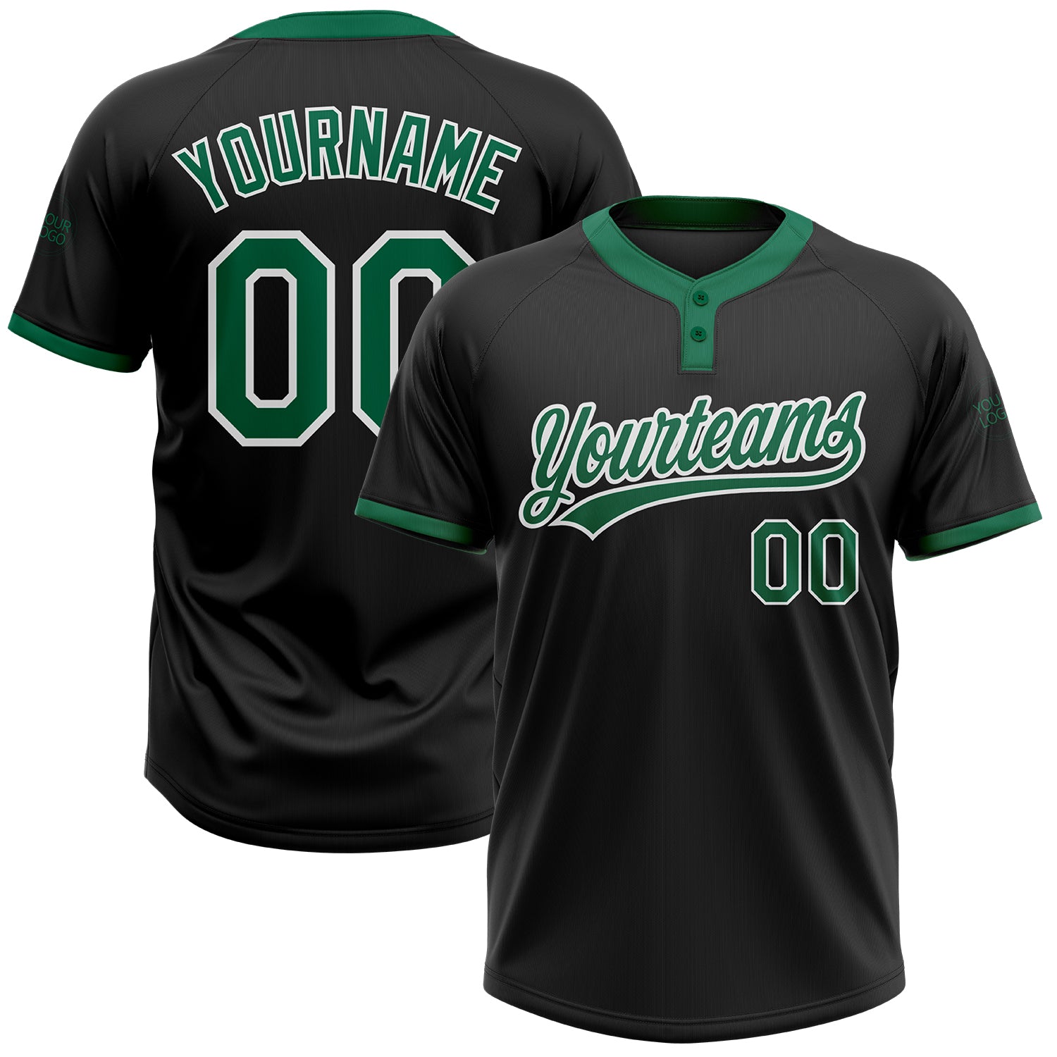 White Green Custom V-Neck Baseball Softball Jerseys | YoungSpeeds