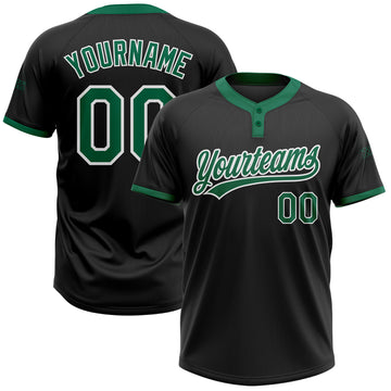 Custom Black Kelly Green-White Two-Button Unisex Softball Jersey