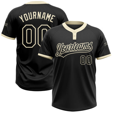 Custom Black Black-Cream Two-Button Unisex Softball Jersey