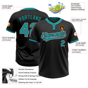 Custom Black Teal-White Two-Button Unisex Softball Jersey