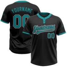 Load image into Gallery viewer, Custom Black Teal-White Two-Button Unisex Softball Jersey
