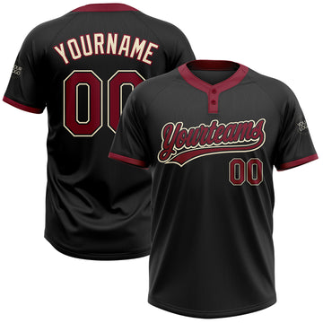 Custom Black Crimson-Cream Two-Button Unisex Softball Jersey