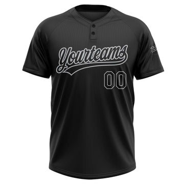 Custom Black Black-Gray Two-Button Unisex Softball Jersey