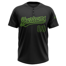 Load image into Gallery viewer, Custom Black Black-Neon Green Two-Button Unisex Softball Jersey
