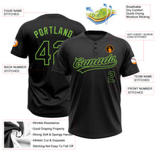 Load image into Gallery viewer, Custom Black Black-Neon Green Two-Button Unisex Softball Jersey
