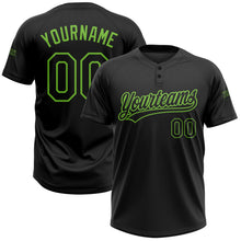 Load image into Gallery viewer, Custom Black Black-Neon Green Two-Button Unisex Softball Jersey
