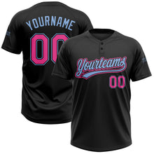 Load image into Gallery viewer, Custom Black Pink-Light Blue Two-Button Unisex Softball Jersey
