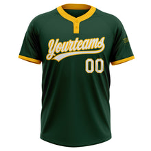 Загрузить изображение в средство просмотра галереи, Custom Green White-Gold Two-Button Unisex Softball Jersey
