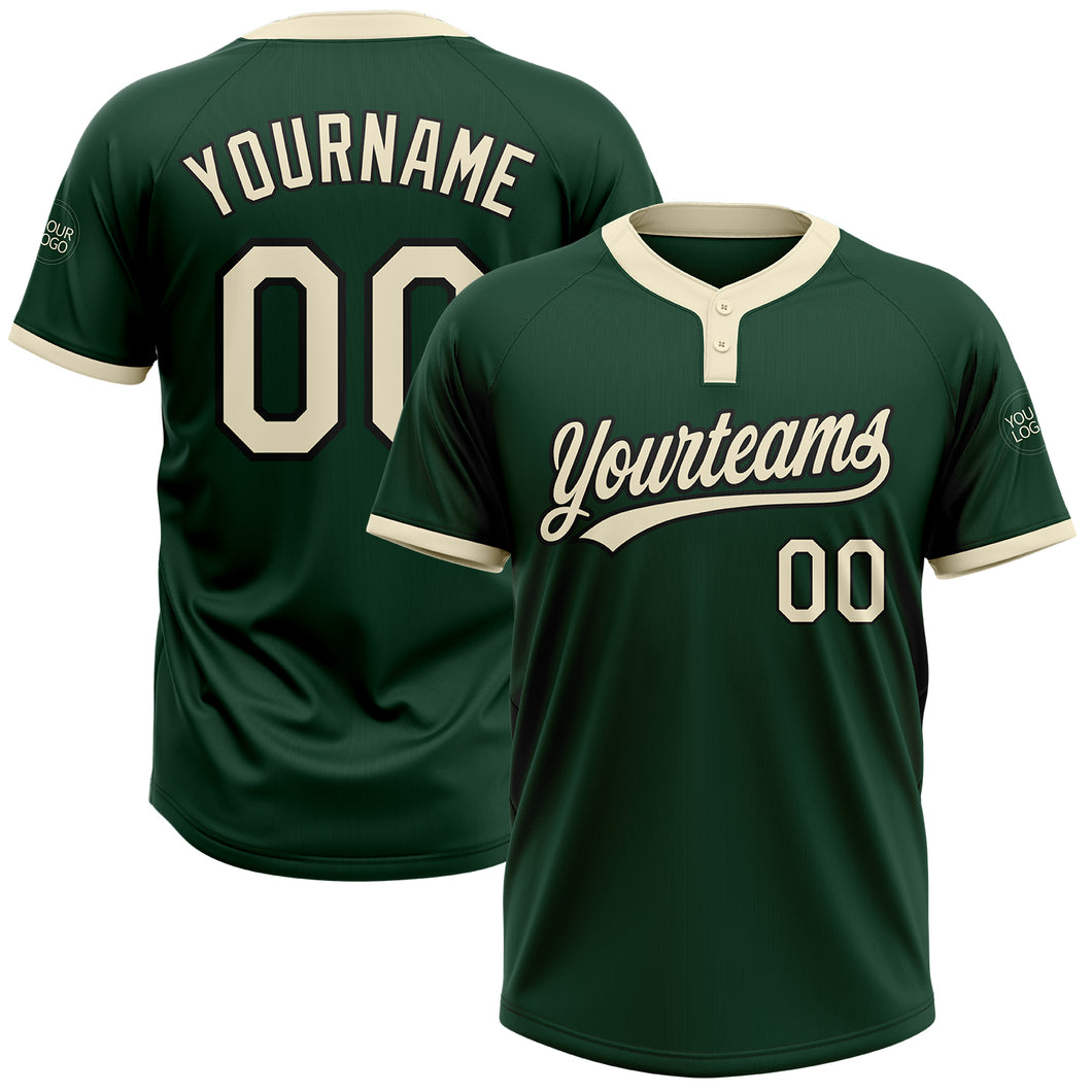 Custom Green Cream-Black Two-Button Unisex Softball Jersey