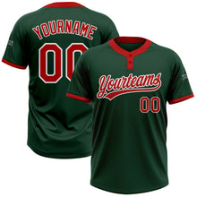 Load image into Gallery viewer, Custom Green Red-White Two-Button Unisex Softball Jersey
