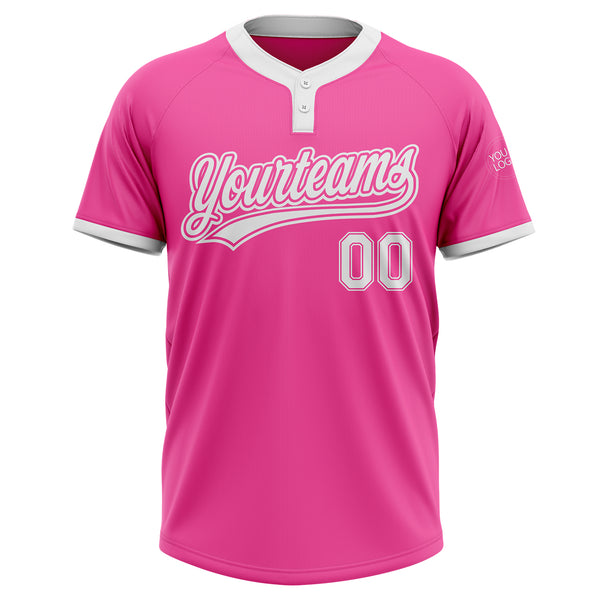 Cheap Custom Pink White Two-Button Softball Jersey Free Shipping