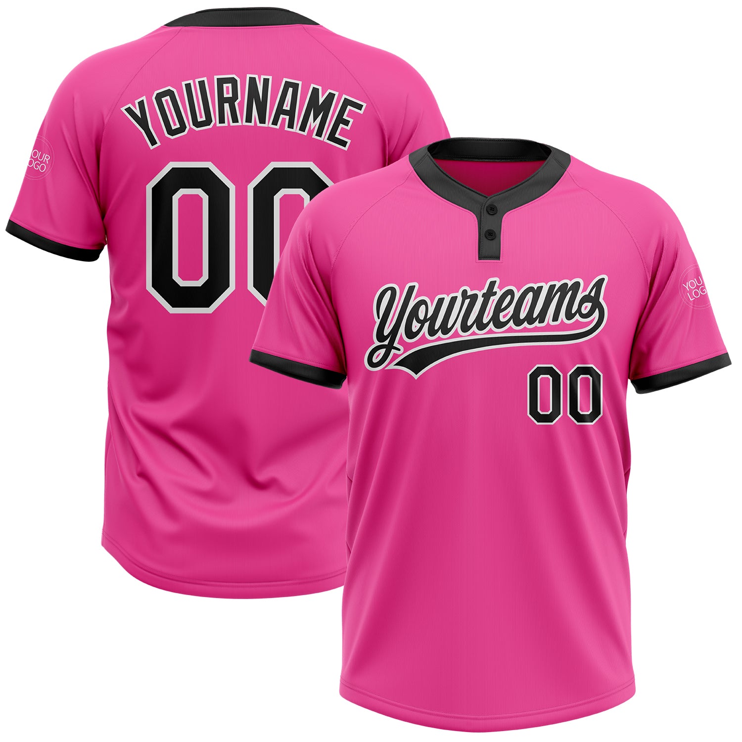 Cheap Custom Black Pink-White Two-Button Unisex Softball Jersey