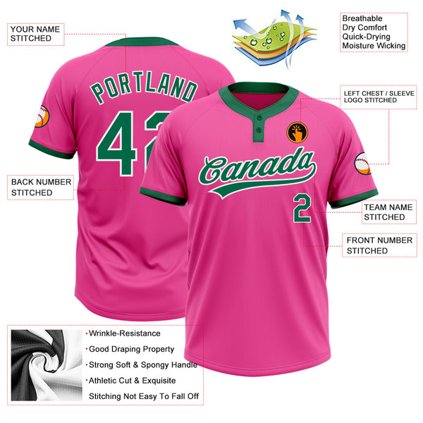 Cheap Custom Cream Pink-Kelly Green Two-Button Unisex Softball Jersey Free  Shipping – CustomJerseysPro