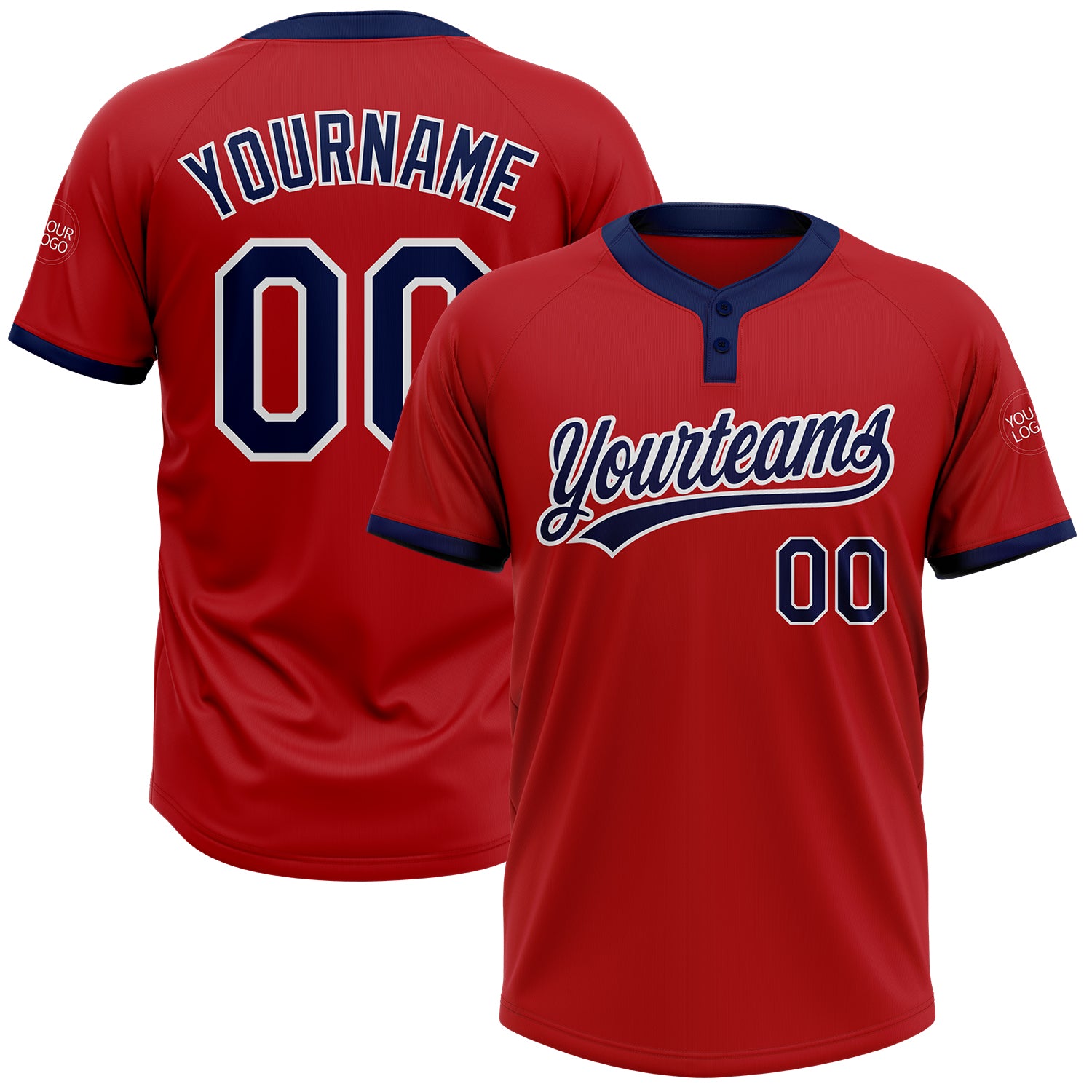 Custom White Navy-Red Two-Button Unisex Softball Jersey Discount
