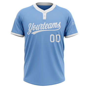 Custom Light Blue White Two-Button Unisex Softball Jersey