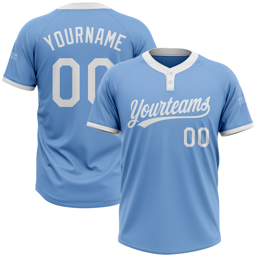 Custom Light Blue White Two-Button Unisex Softball Jersey