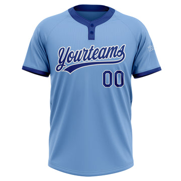 Custom Light Blue Royal-White Two-Button Unisex Softball Jersey